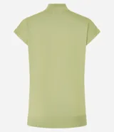 Blusa en punto texturizado color azul marino, con cuello alto acanalado, manga corta amplia, aberturas en los laterales de la parte baja y diseño de la marca Marfinno.
