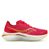 Championes Saucony Endorphin Speed rojos con detalles en amarillo y blanco.