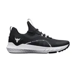 Championes de entrenamiento Under Armour Project Rock BSR 3, color negro con suela blanca. Presentan diseño de malla transpirable, logo de la colección Project Rock en el lateral y detalle gráfico con la frase 'Blood, Sweat, Respect'.