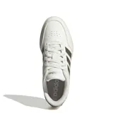 Championes Adidas Breaknet 3.0 de estilo urbano inspirado en el tenis, con capellada sintética blanca y las icónicas tres tiras laterales en color gris. Presenta suela de goma en tono crema y cierre mediante cordones.