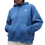 Canguro azul con capucha y bolsillo tipo canguro. Logo de New Balance bordado en blanco en el pecho.