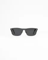 Lentes de sol con montura rectangular de color negro mate y cristales polarizados oscuros con protección UV400.