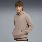 Buzo con capucha y bolsillo tipo canguro, color rosa viejo, con logo pequeño de Puma centrado en el pecho y cordones ajustables en la capucha.