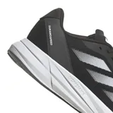 Championes de running Adidas Duramo Speed, color negro con detalles plateados y suela blanca.