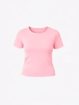Camiseta de manga corta con cuello redondo, confeccionada en una mezcla de algodón y viscosa, con un ajuste suave que se adapta a la silueta.