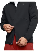 Campera deportiva con capucha Under Armour modelo Unstoppable FZ HD, en color negro. Confeccionada en tejido polar de doble punto con cierre frontal completo y bolsillos laterales con cremallera.