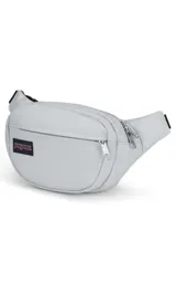 Riñonera negra de la marca JanSport, modelo Fifth Avenue, con parche frontal de la marca y cierres metálicos.