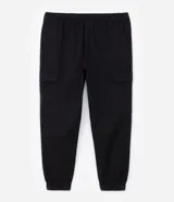 Pantalón jogger negro de sarga de algodón y elastano, con bolsillos cargo laterales y tobillos ajustados.