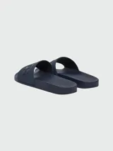 Sandalias tipo ojota de la marca Boss, color marrón oscuro, con diseño de banda ancha que presenta el logo de la marca en relieve.