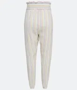 Pantalón carrot de algodón con cintura alta elástica y rayas verticales multicolores.