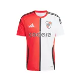 Camiseta de fútbol Adidas del Club Atlético River Plate, modelo Tercera Equipación temporada 24/25. Diseño tricolor en rojo, blanco y negro. Incluye logo de Adidas, escudo del club y sponsor Codere en el frente.