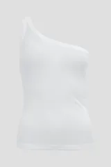 Musculosa blanca de un solo hombro, de tejido acanalado y corte ajustado.