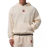 Canguro Jordan Brooklyn Fleece de color beige, con capucha, bolsillo tipo canguro y un pequeño parche gráfico con el logo Jumpman en el centro del pecho.