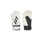 Guantes de arquero Adidas Tiro GL Club para jóvenes, color blanco con detalles en negro. Palma de látex acolchada de 3,5 mm de grosor y corte positivo para mayor comodidad.