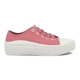 Zapatillas urbanas Moleca de lona color rosa, con cordones y plataforma blanca.
