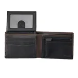 Billetera Rip Curl Ridge de cuero sintético color marrón con detalle de logo metálico en la esquina inferior.