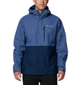 Campera impermeable Columbia Hikebound II de hombre, en diseño bicolor azul y azul marino con capucha ajustable, cierre frontal y bolsillos con cremallera.