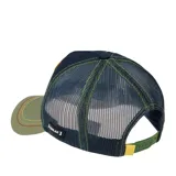 Gorro Capslab unisex con visera curva, paneles frontales azul marino y paneles traseros de rejilla verde. Presenta un parche bordado con la imagen de Marvin el Marciano sobre un arcoíris.