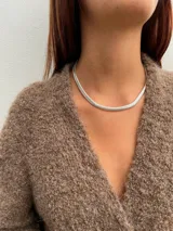 Gargantilla plateada de eslabones planos.