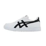 Championes Asics modelo Japan S, de diseño clásico inspirado en el básquetbol, en color blanco con detalles en verde oliva y beige. Presentan una silueta de perfil bajo con perforaciones en la puntera para mayor ventilación y suela de goma resistente.