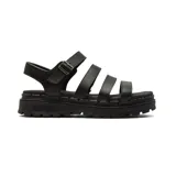 Sandalias Skechers Jammers Poppin negras con plataforma, tiras de cuero sintético con hebilla ajustable y plantilla acolchada Skechers Luxe Foam.