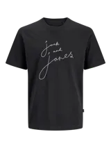 Remera Jack & Jones de manga corta y cuello redondo, color negro con estampa tipográfica en el frente de color blanco.