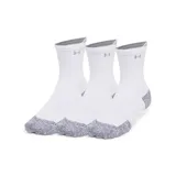 Medias deportivas Under Armour de caña media, color blanco con detalles melange en puntera y talón, y logo reflectante.