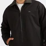 Campera Quiksilver modelo Liam, color negro con cuello en contraste color verde oliva. Presenta cierre frontal completo, bolsillos laterales y logo bordado en el pecho.