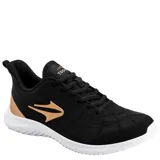 Championes deportivos Topper modelo Liss Wns, color negro con detalles en tono cobrizo en el logo y talón. Presentan capellada de tejido transpirable, cierre con cordones y suela blanca de goma.