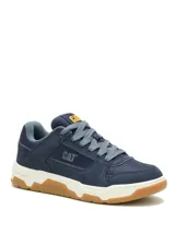 Championes Caterpillar modelo Theorem, de color azul con entresuela blanca y suela de goma color camel. Diseño de estilo urbano con cordones grises y logo de la marca en el lateral y la lengüeta.