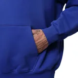 Canguro Nike Jordan de algodón, color azul con capucha blanca. Presenta el logo Jumpman en color amarillo integrado en la palabra 'BRASIL' estampada en el frente. Cuenta con bolsillo tipo canguro y puños acanalados.