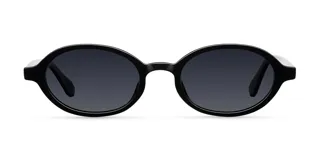Gafas de sol unisex con montura ovalada negra y lentes polarizadas negras.