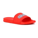 Sandalias Quiksilver modelo Venice para hombre, color rojo, con tira ancha en el empeine decorada con el logo de la marca en relieve y contorno en gris y blanco.