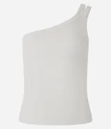 Blusa color naranja, confeccionada en tejido rib de algodón, con escote de un solo hombro y doble asa.