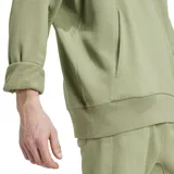 Hoodie de felpa de algodón color verde militar, con capucha, bolsillo estilo canguro y el logo de la marca bordado en el centro del pecho.