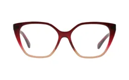 Armazón para lentes Demenego 144/54, color rojo con degradé a beige en la parte inferior. Diseño cateye de acetato.