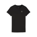 Remera de algodón negra con cuello redondo y manga corta. Presenta un pequeño logo de Puma bordado en color dorado en el lado izquierdo del pecho.
