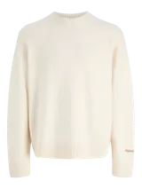 Buzo de punto de manga larga con cuello redondo y ajuste holgado, confeccionado en tejido suave y flexible.