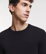 Suéter masculino de cuello redondo y manga larga, confeccionado en tejido de punto liso. Presenta un diseño básico y versátil, ideal para uso diario.