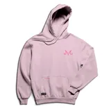 Canguro de algodón color rosa con capucha y cordones ajustables. Presenta un estampado pequeño en el pecho con el logo de Majin Boo y un bolsillo frontal tipo canguro con etiqueta de la marca.