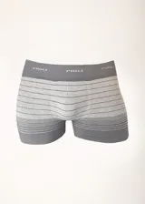 Boxer gris con rayas horizontales negras y cintura elástica con la marca 'PRILI' repetida.