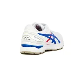 Championes de running Asics modelo Gel-Nimbus 22 Retro Tokyo, color blanco con detalles en azul eléctrico y rojo, tecnología FlyteFoam en la suela y suela exterior de goma en tono tostado.