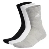 Pack de tres pares de medias Adidas para hombre, un par negro, un par blanco y un par gris melange, con el logo de Adidas bordado en la parte superior.