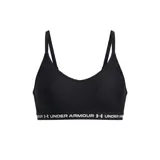 Top deportivo Under Armour Crossback Low Bra, color negro con tirantes finos cruzados en la espalda y banda elástica inferior con el nombre y logotipo de la marca.