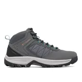 Bota de trekking Columbia modelo Transverse Hike Waterproof, color gris con detalles en negro, celeste y naranja. Confeccionada en cuero y malla, incorpora tecnologías Omni-Tech, TechLite y Omni-Grip para mayor impermeabilidad, amortiguación y tracción.