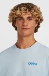 Remera O'Neill de manga corta y cuello redondo, color celeste, con pequeño estampado gráfico de la marca en el pecho.