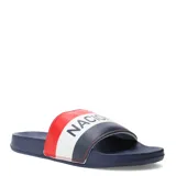 Chanclas de diseño ergonómico con banda superior tricolor en rojo, blanco y azul, presentando el nombre del Club Nacional de Football estampado en la parte central. Base de goma moldeada en color azul marino.
