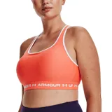Top deportivo Under Armour de soporte medio, color negro, con diseño de espalda cruzada y banda elástica inferior con el logo de la marca estampado.