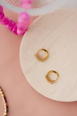 Aros tipo argolla dorados con circonitas blancas.