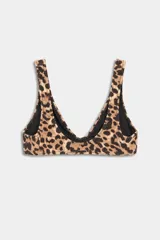 Top de bikini con diseño de estampado animal print de leopardo, con escote en V y tirantes anchos fijos.